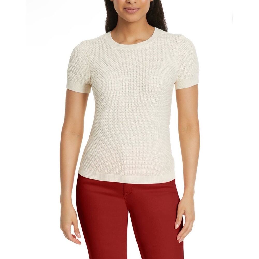 Nine West Short Sleeve Spring Sweater Size M Off White